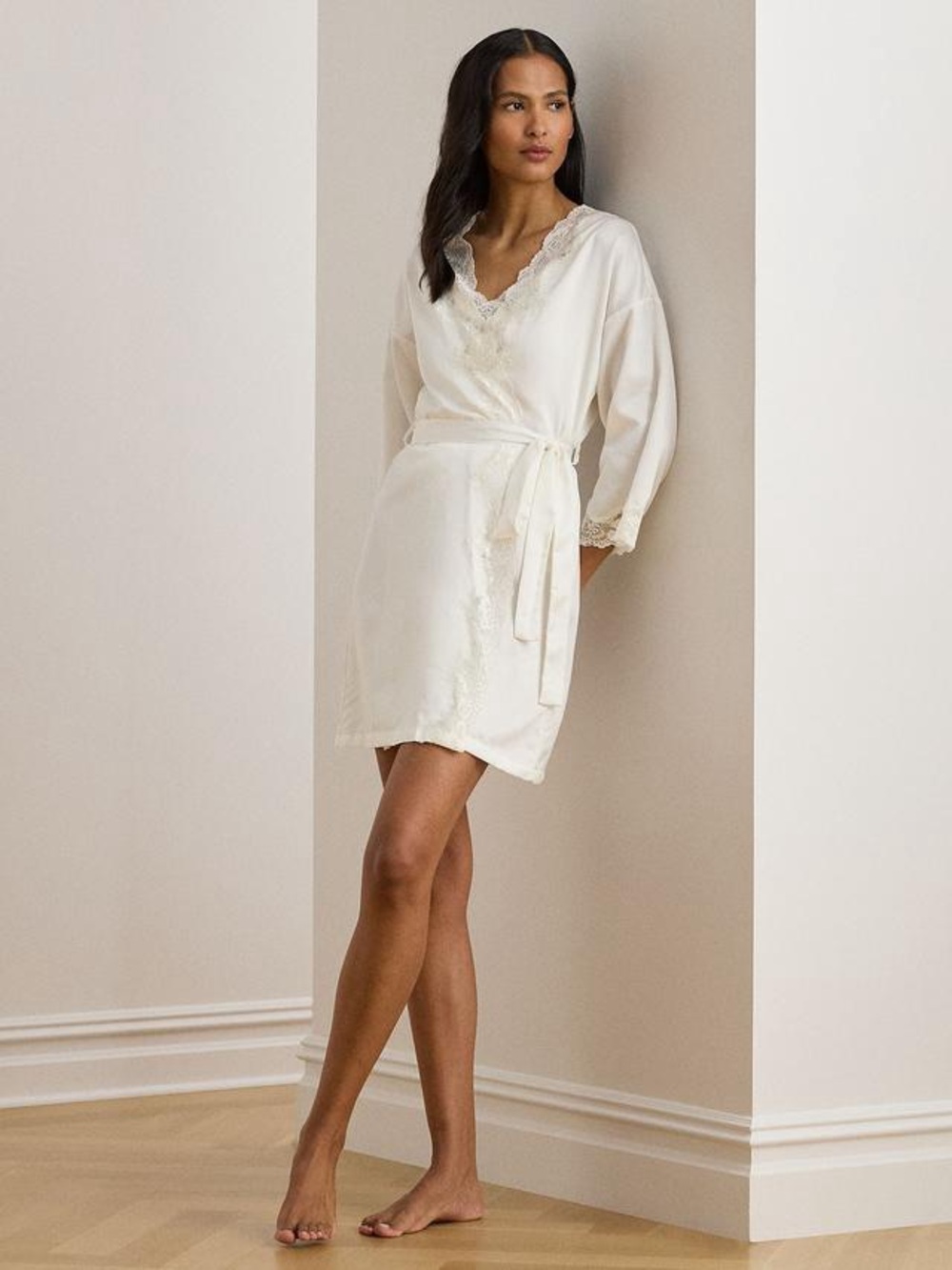 Ralph Lauren* Lace-Trim Satin Robe